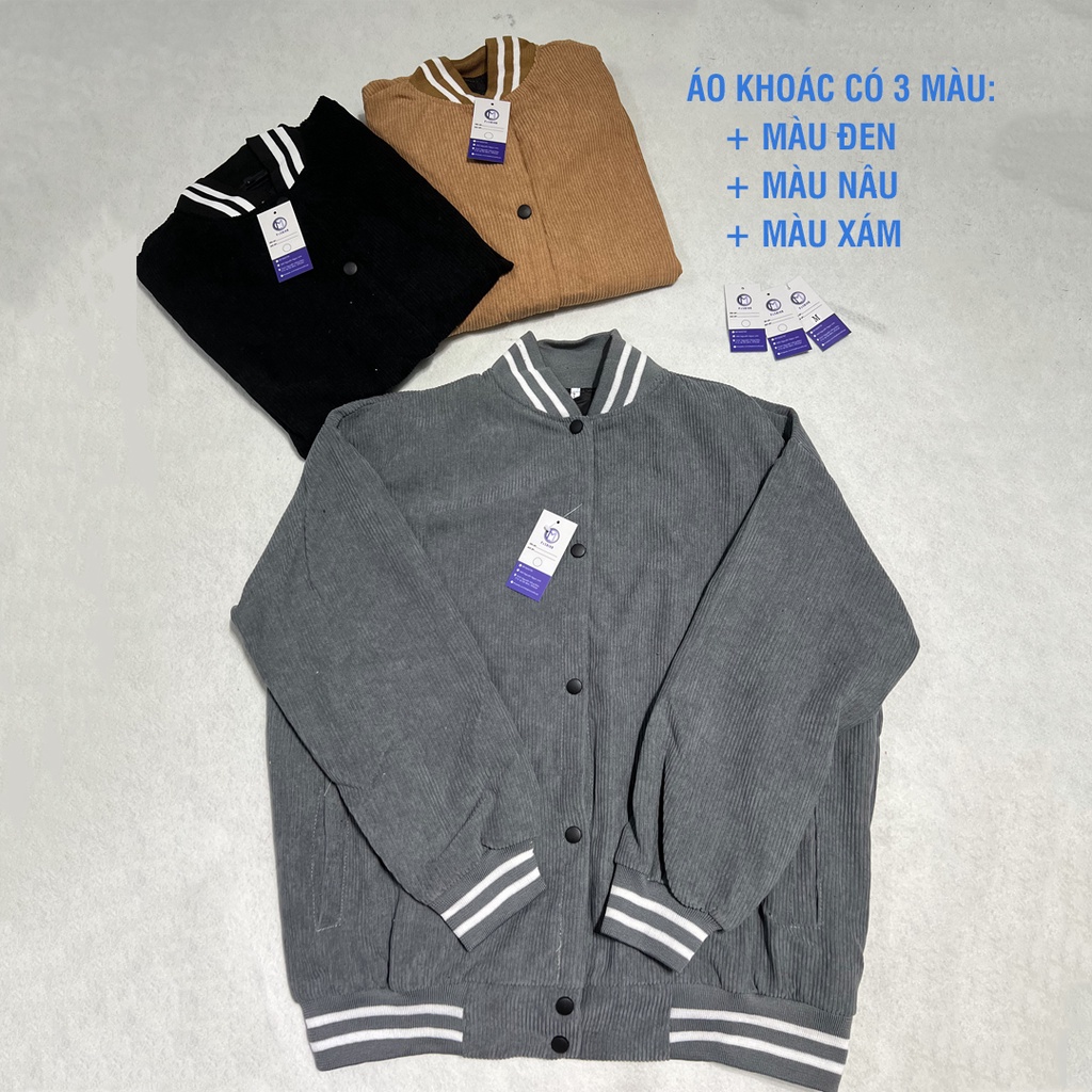 Áo khoác nam bomber nhung tăm nỉ đẹp 2 lớp form rộng bóng chày cao cấp M Fashion BB01