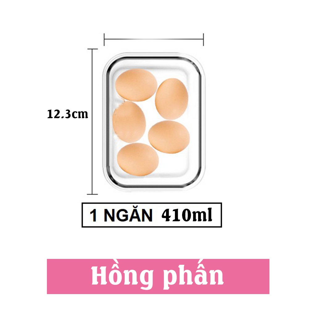 Bộ hộp cơm thủy tinh cường lực gồm 3 hộp thủy tinh 410ml không chia ngăn, Túi đựng và bộ đũa