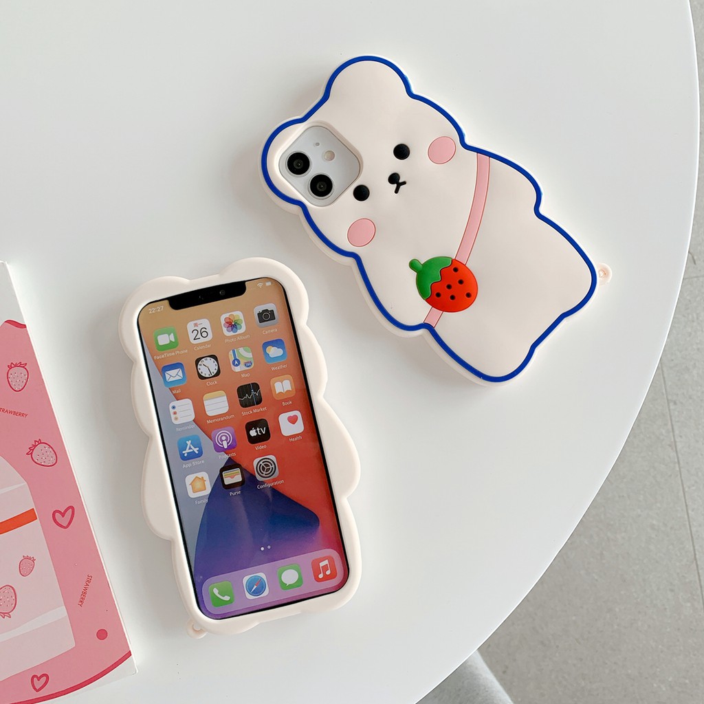 Ốp Điện Thoại Silicon Mềm Hình Gấu Dâu Tây Dễ Thương Cho iphone 7 8 X XS XR XS max 7Plus 8Plus 11 11 pro 11 pro max 12 mini 12 pro max