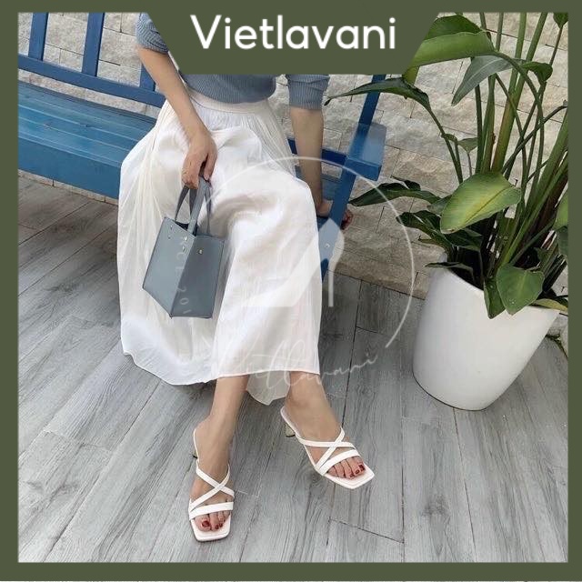 Guốc Dây Đan Cao Gót 7P 2 Màu Đen Kem Mã G4