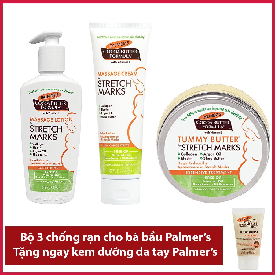 [Tặng dưỡng da tay] Bộ 3 ngăn ngừa rạn da cho cả giai đoạn thai kì Palmer's Cococa Butter 500ml