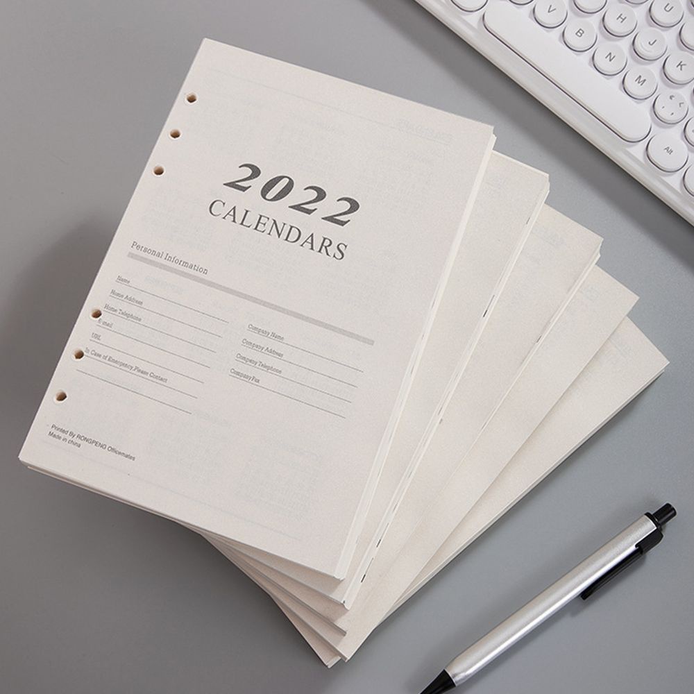 Trang giấy rời 6 lỗ xỏ khổ A5 dạng lịch 2022 dùng để làm sổ tay/lên kế hoạch theo ngày tháng tiện dụng