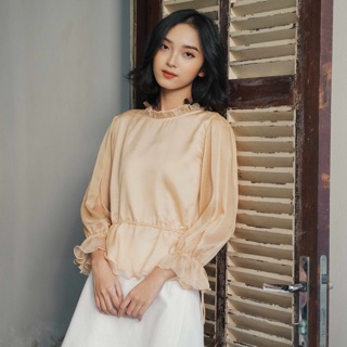 Áo kiểu thân rút dây phối cổ bèo - muse top - soda pop