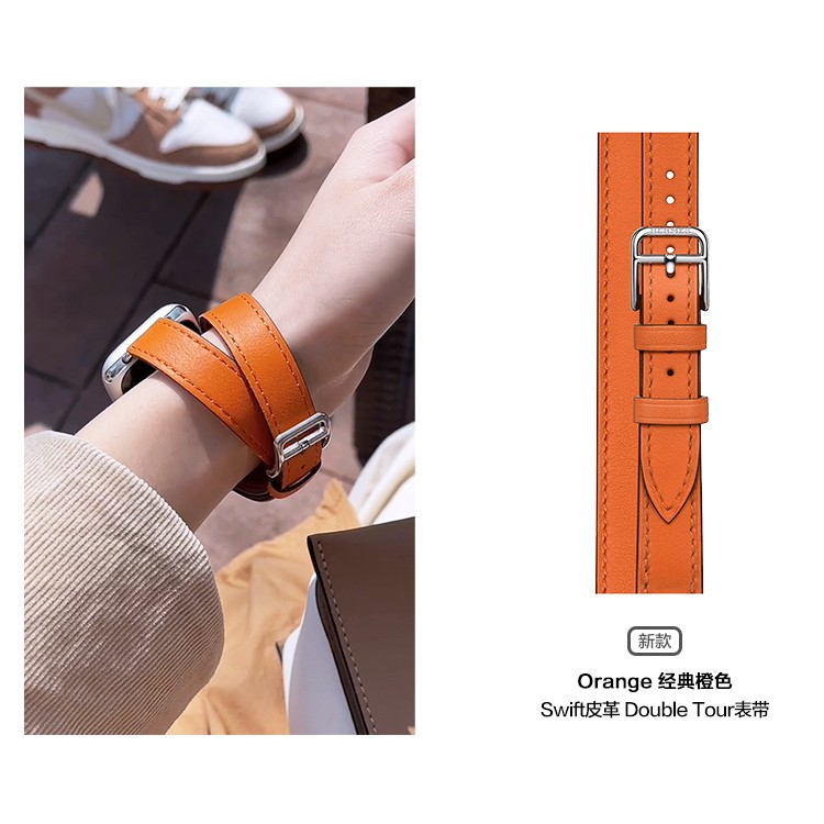 Hermès Dây đeo da họa tiết chữ Hermes cho đồng hồ thông minh Apple iWatch3/4/5/6/7/SE