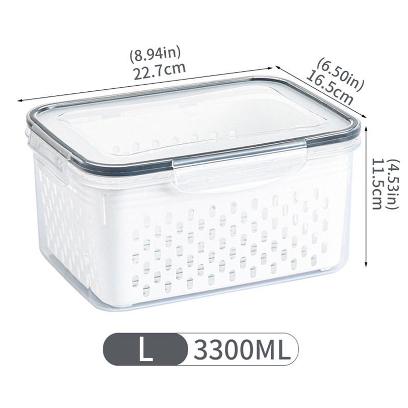 Hộp Đựng Rau Củ Quả/Trái Cây 3 Trong 1 Cỡ Lớn Có Nắp &amp; Lỗ Thoát Nước Cho Tủ Lạnh