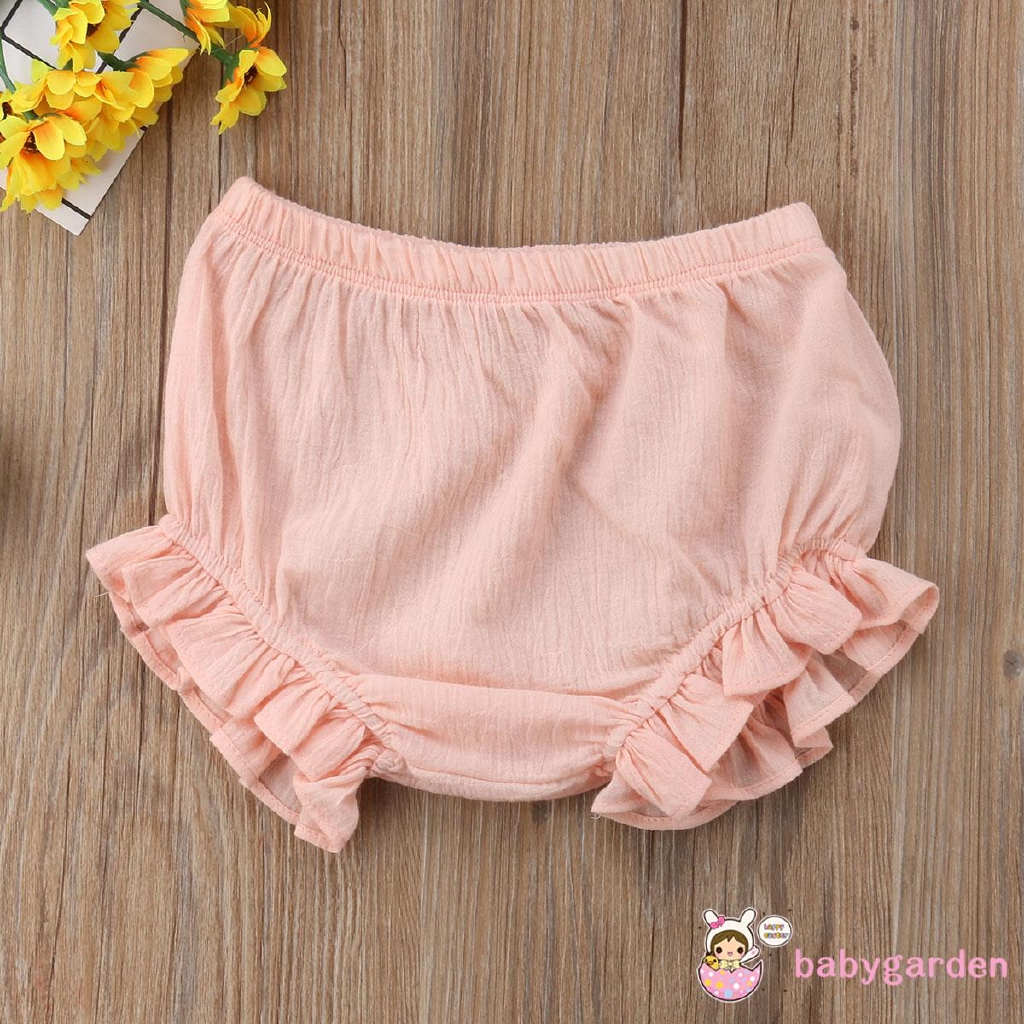 Quần đùi cotton phối kiểu nhún bèo xinh xắn dành cho bé gái