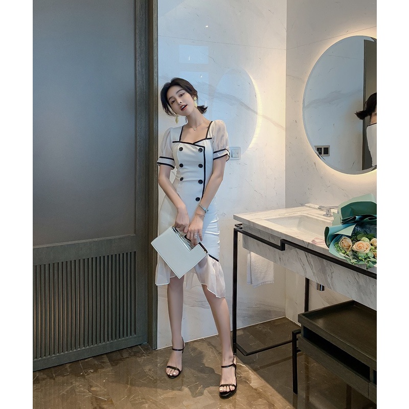 ZYHT Đầm Cổ Vuông Dáng Chữ A Cài Nút Thời Trang Hàn Quốc Cho Nữ váy dạ hội 1975