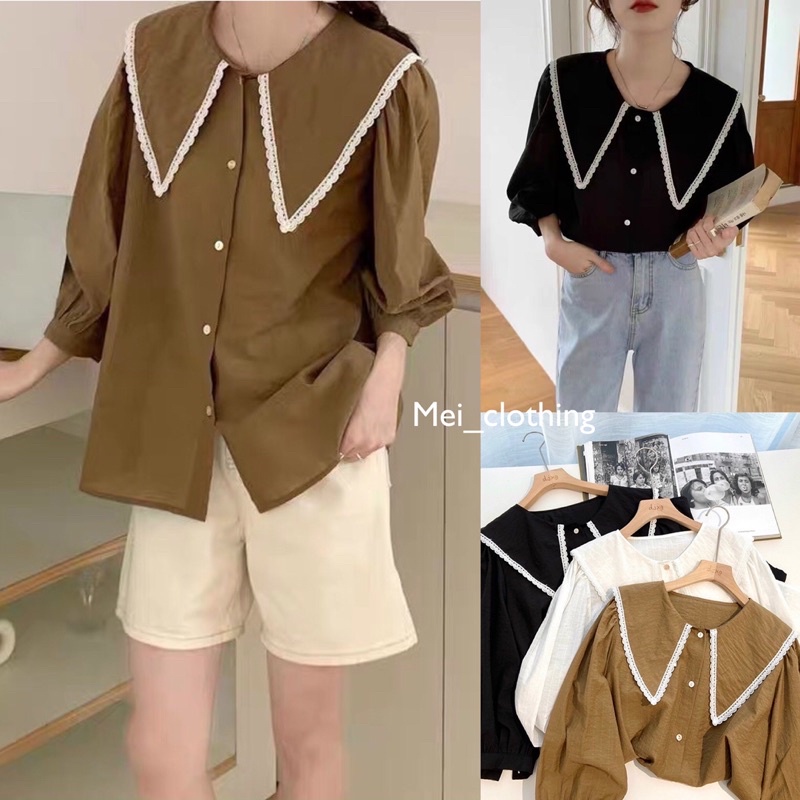 [Ảnh thật/sẵn] Áo sơmi MISA tay lửng nhiều màu thiết kế cổ bèo viền vintage A42