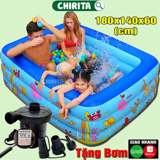 Hồ Bơi Phao 3 Tầng 1m8 TẶNG Máy Bơm Điện 2 Chiều Cao Cấp + Bộ Vá Phao Cao Cấp, Bể Bơi Cho Bé CHIRITA