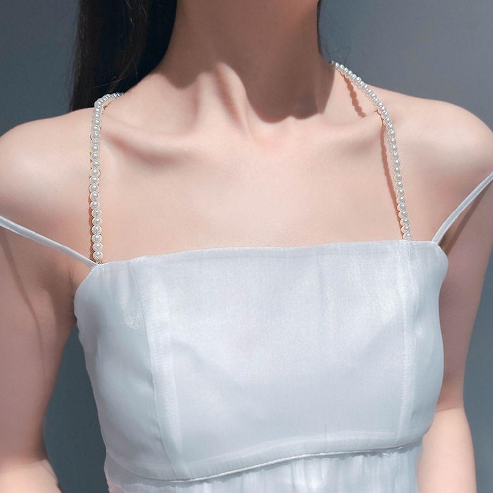 OCEANMAP Phụ Kiện Dây Áo Ngực Ngọc Trai Dây Xích Kim Loại Vô Hình Điều Chỉnh Được Cho Đám Cưới Mùa Hè