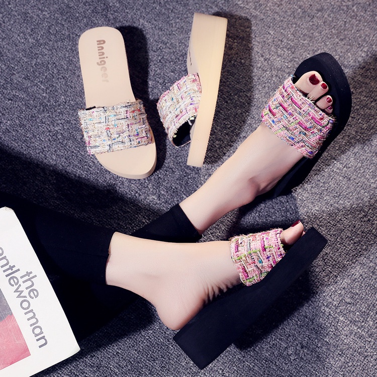 Giày Sandal Đế Xuồng Màu Cầu Vồng Thời Trang Mới