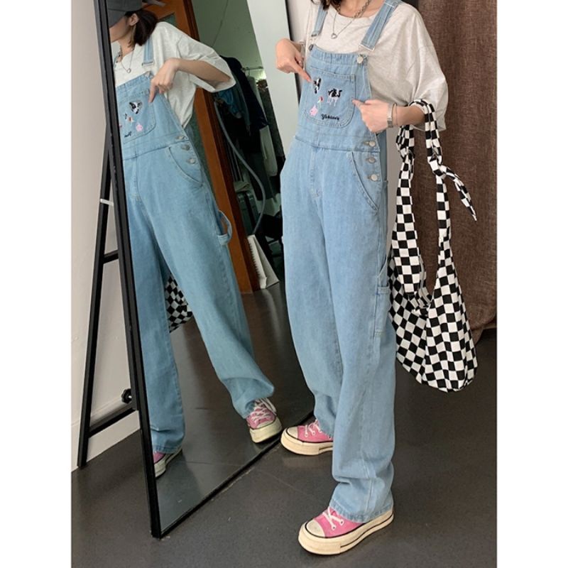 Yếm Jeans Nữ Thêu Hình Bò Sữa 🐄 Dễ Thương ❤️