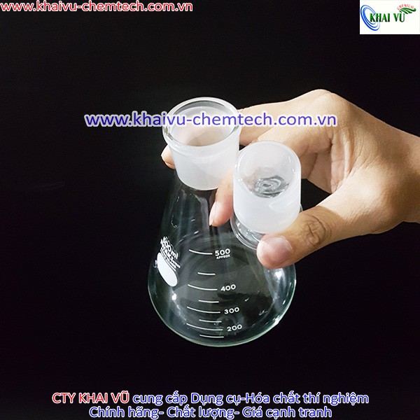 Bình tam giác chia vạch chịu nhiệt thủy tinh 100ml 250ml 500ml CÓ NÚT NHÁM KÈM THEO