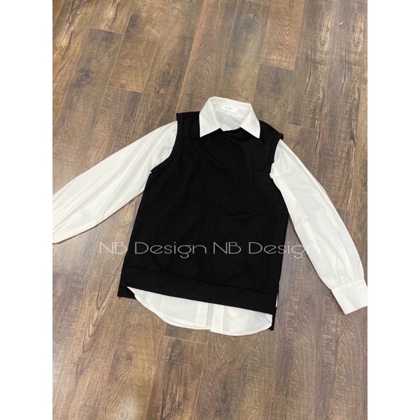 Set áo sơ mi trắng kèm gile đen