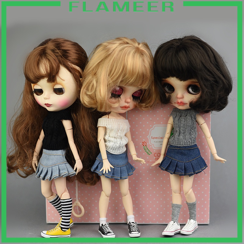 Set Đồ 2 Món Gồm Áo Dệt Kim Và Chân váy jean Dành Cho Búp Bê 1 / 6 Blythe Licca Ob