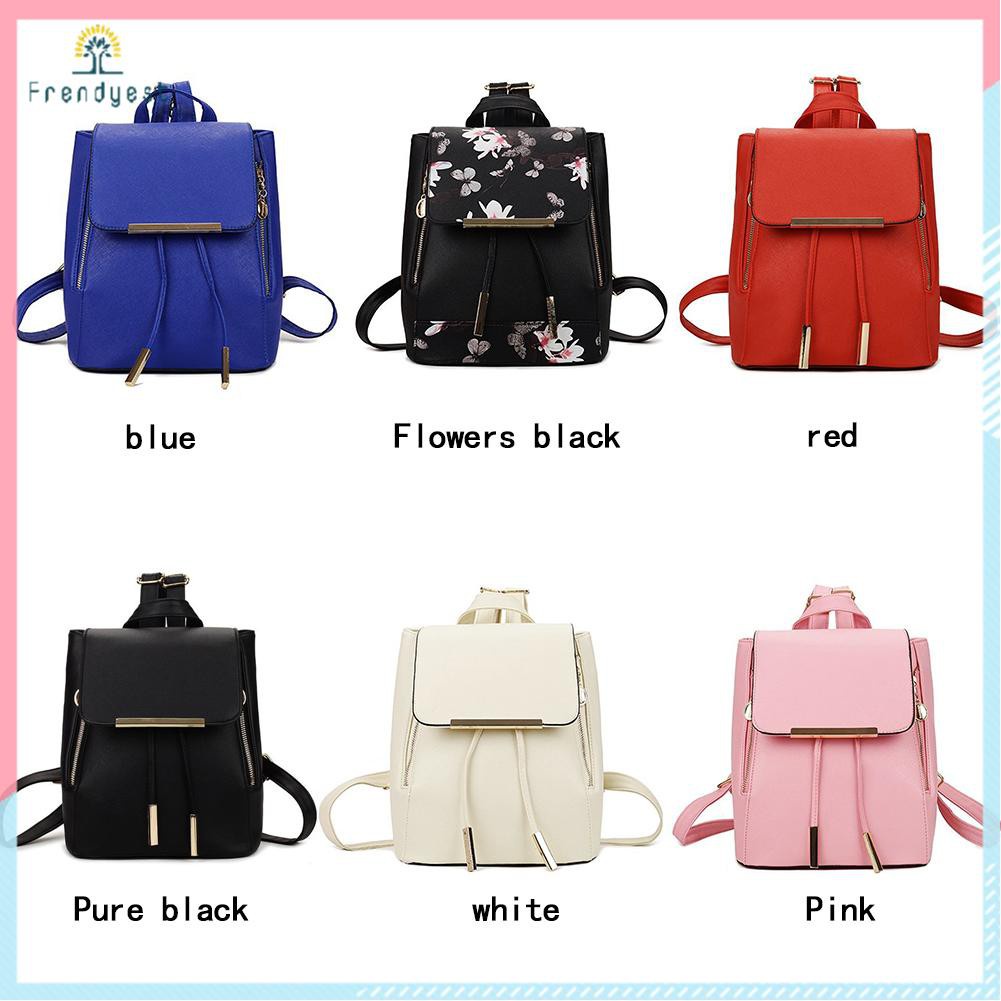 Preppy Style Women PU Pure Color Backpack Casual Ladies Drawstring Handbags