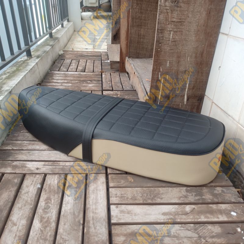 Bộ combo yên dài sọc caro trắng đen cub đèn tròn đèn vuông kèm cóc yên