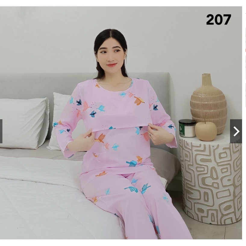 ( Big size)Bộ đồ mặc bầu và sau sinh lanh lụa lật ngực cho con bú tiện lợi