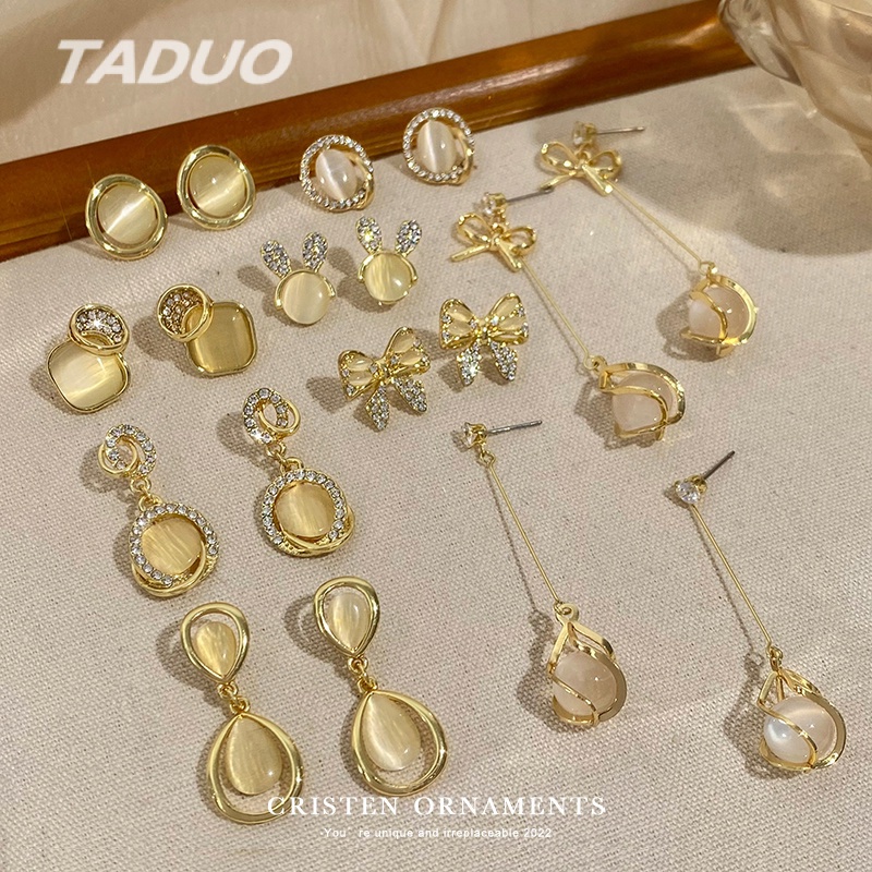 Đôi Khuyên Tai Dài Hình Mắt Mèo Phong Cách Hàn Quốc Thời Trang Cho Nữ