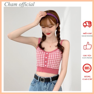 Áo 2 dây dệt kim cao cấp Cham áo bra hai dây kiểu phong cách khỏe khoắn kẻ caro