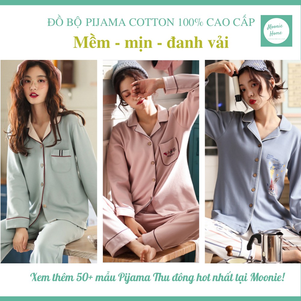 [11 mẫu] Bộ Pijama Nữ Cotton 100% Dài Tay Đẹp