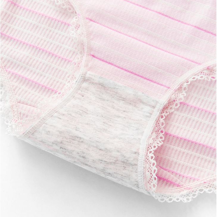 Quần Lót Cotton Mềm Sọc Ngang Phối Ren Phong Cách Nhật Bản P306