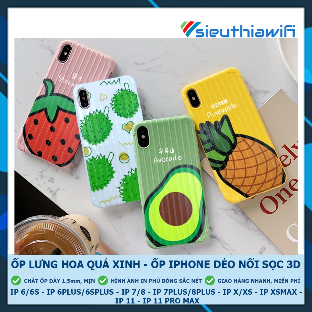 [ FREESHIP ĐƠN TỪ 50K TOÀN QUỐC ] - ỐP LƯNG HOA QUẢ XINH ( IN PHỦ BÓNG ) - ỐP IPHONE DẺO NỔI SỌC 3D AWIFI CASE [ A1-2 ]