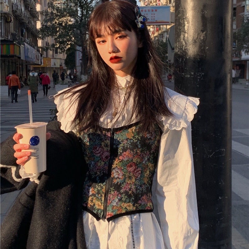 Set corset+sơ mi retro Pháp, corset vintage