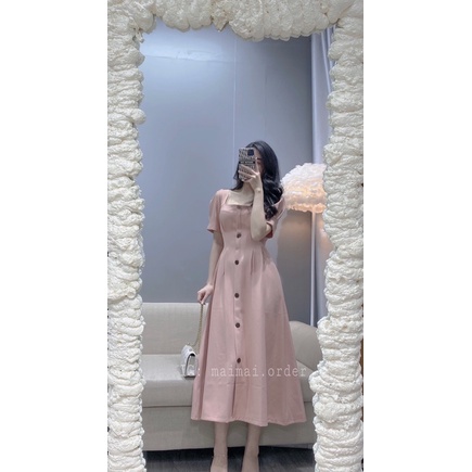 VÁY CỔ VUÔNG BO EO