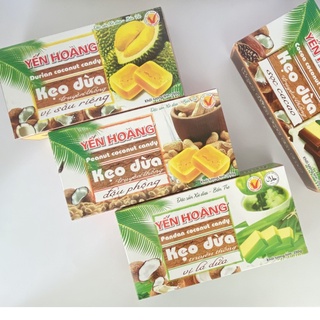 Kẹo dừa Yến Hoàng 250g (đóng máy) - Đặc sản Bến Tre - Vị sầu riêng, lá dứa, ca cao, đậu phộng