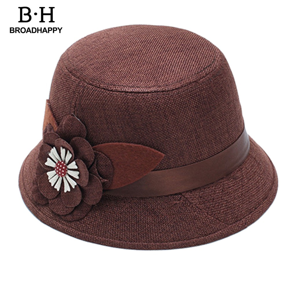 Mũ Bucket Vành Tròn Vải Lanh Màu Trơn Thanh Lịch Dành Cho Nữ