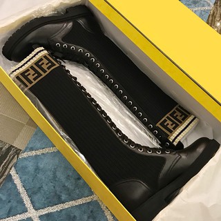 Boots đùi da nữ phối len boot cao cổ f đế 3cm