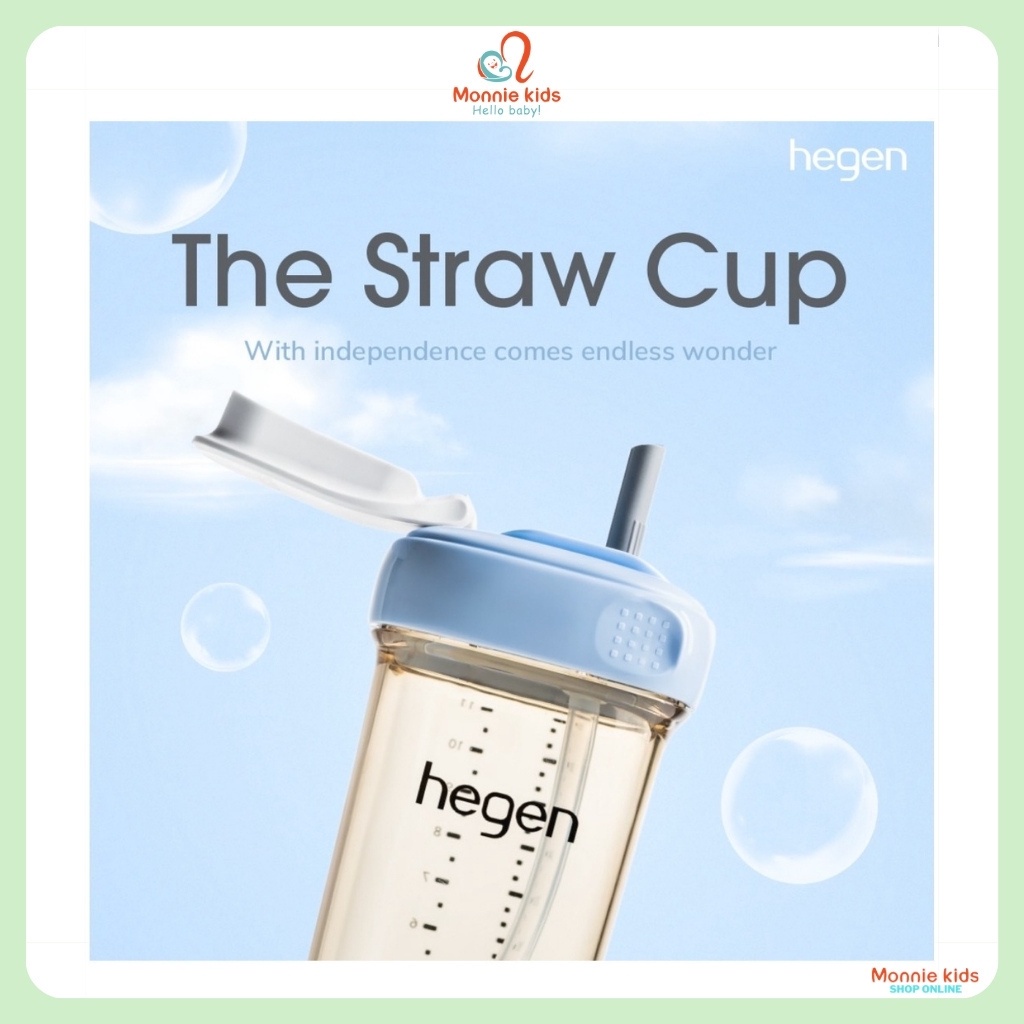 Bình tập uống nước cho bé Hegen Straw Cup PPSU 330ml, bình nước có ống hút - Monnie Kids