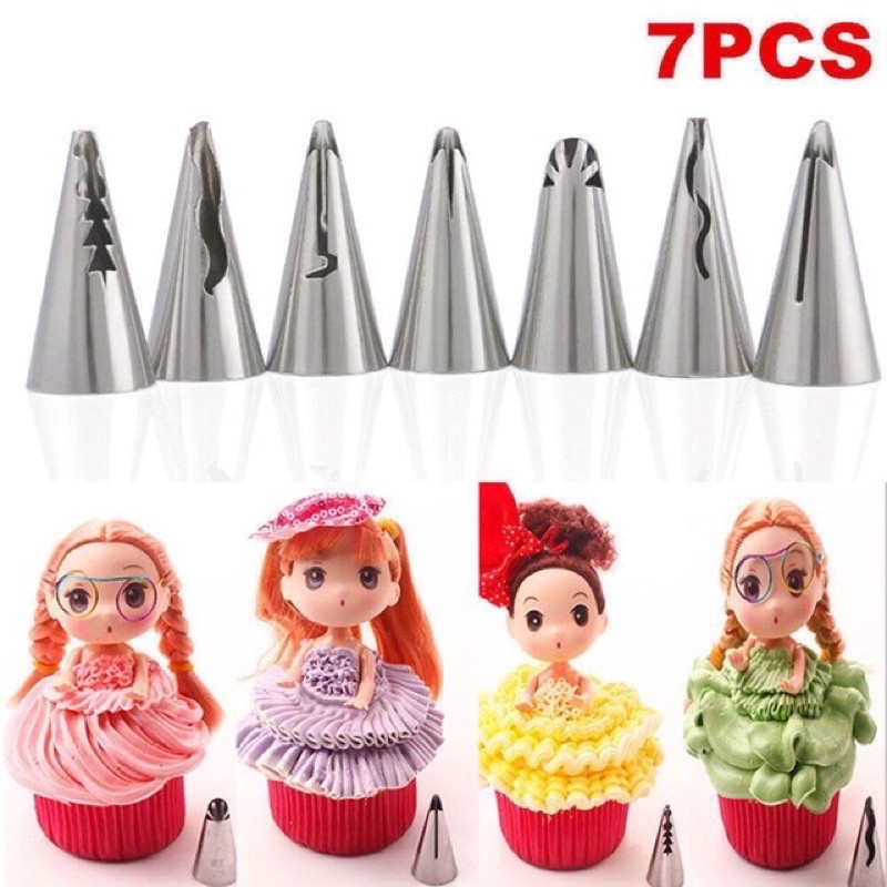 Set 7 đui bắt bông kem tạo hình váy búp bê