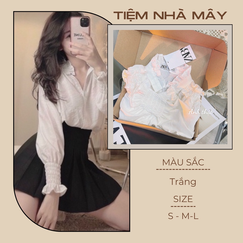 Áo Sơ Mi Trắng Cổ Tàu Phối Bèo Hàng Quảng Châu Cao Cấp, Sơmi Kiểu Hàn Quốc Cực Xinh Sm111