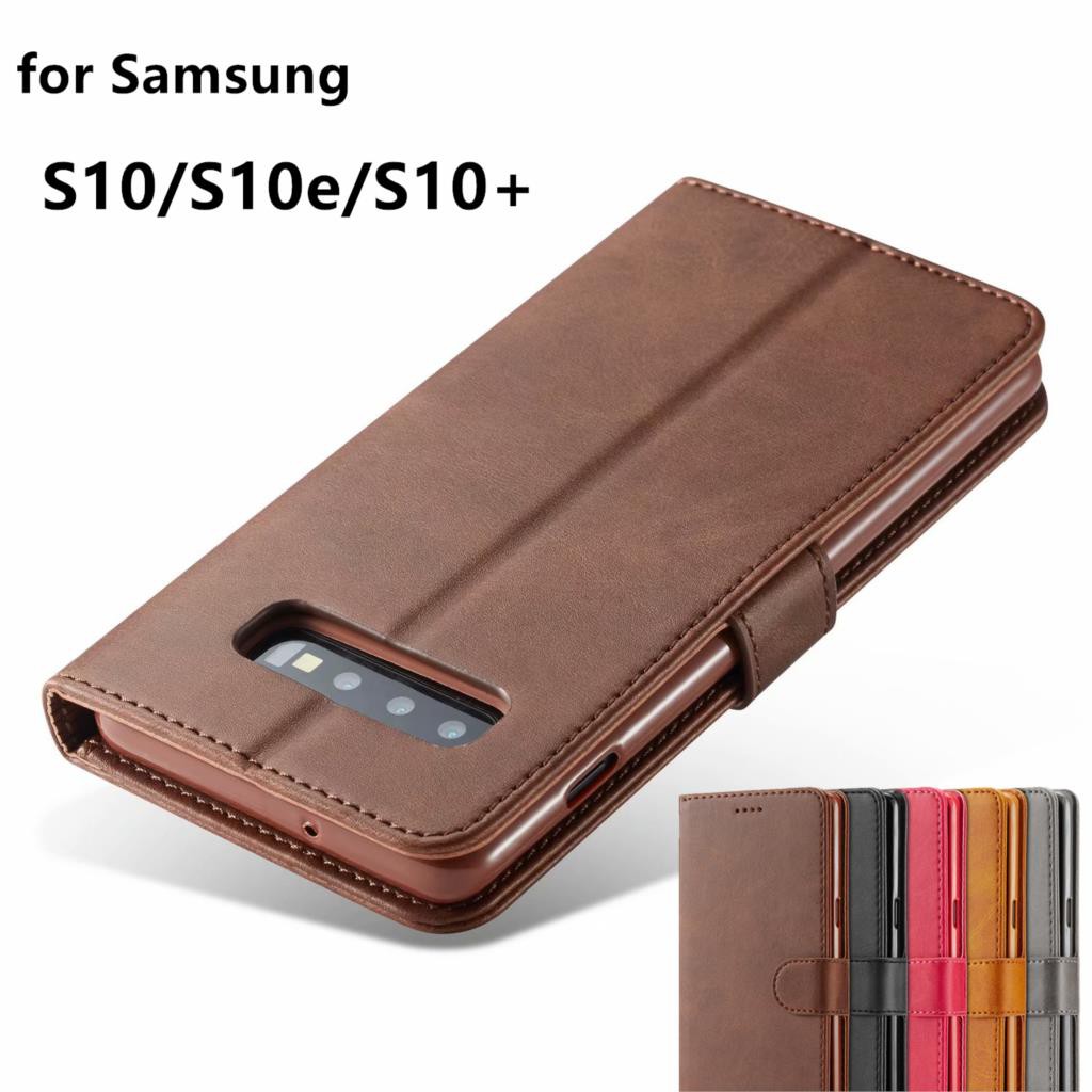 Bao da điện thoại màu trơn kiểu dáng cổ điển cho Samsung S10 5G S10 Plus S10e S10 Lite nhiều