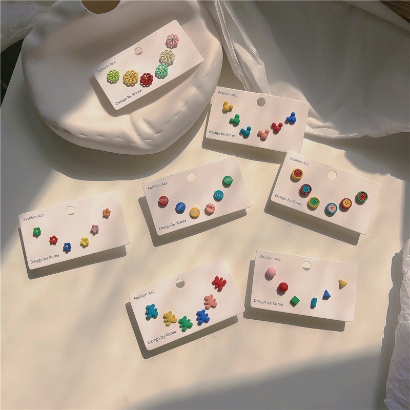 Set 6 Khuyên Tai / Nhẫn Hình Hoa Nhỏ Đơn Giản Dễ Thương