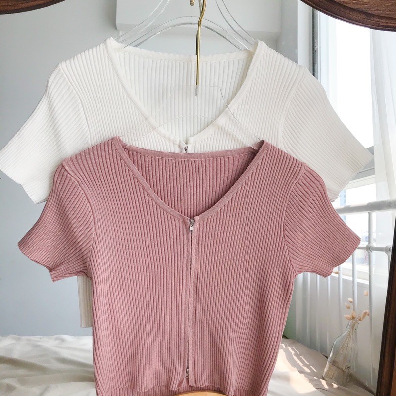 LEN clothing áo croptop dệt kim dây kéo 4 màu 8006 | BigBuy360 - bigbuy360.vn