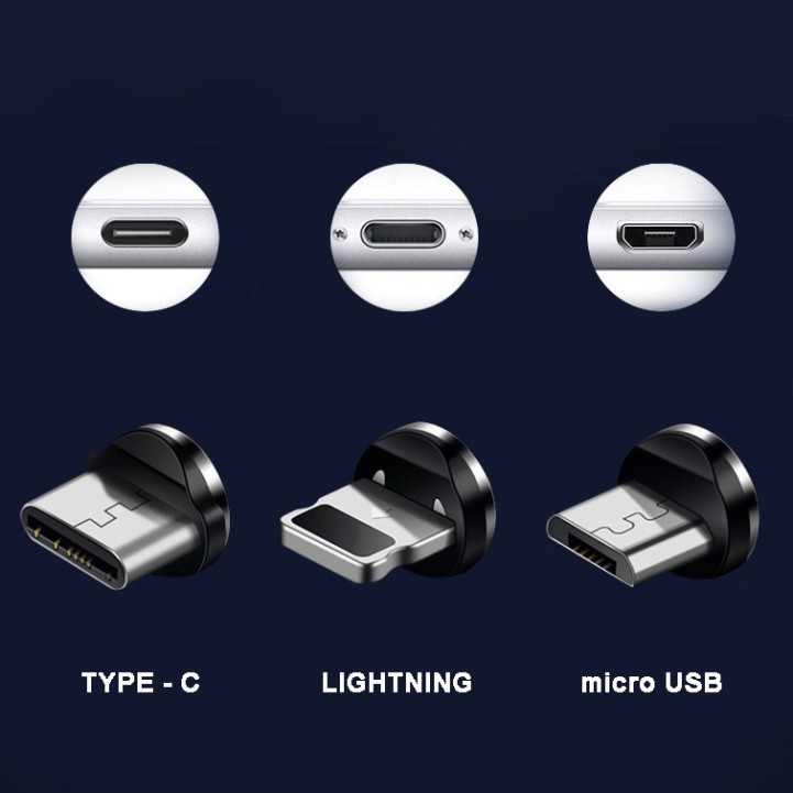 Cáp sạc nam châm tự hút 3 đầu nối Lightning, Type C, Micro USB