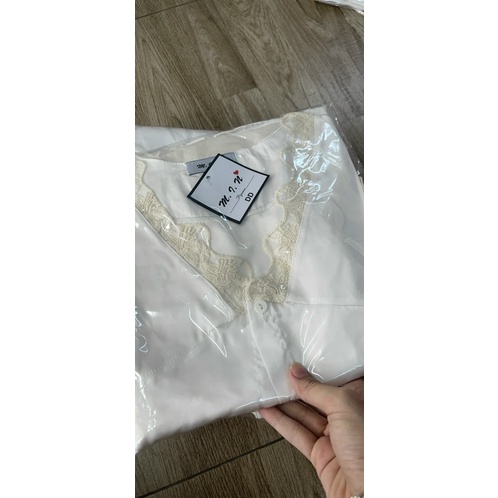 [Siêu hot] Đồ bộ pijama mặc nhà LỤA LATIN cổ V đắp ren tay dài phồng cao cấp chuẩn QCCC