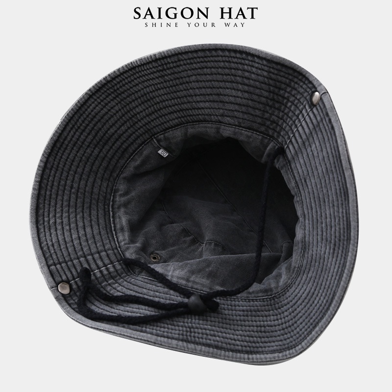 Mũ bucket nam nữ nón tai bèo có dây rút rộng vành che nắng nút bấm jean Traveller cao bồi năng động du lịch camping