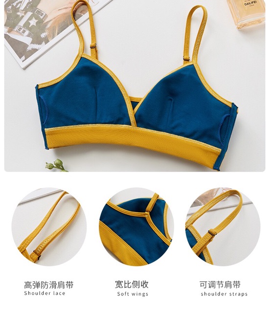 (Thanh lý size S) Áo Lót Bralette Cotton Không Gọng Thiết Kế Có Khe Tháo Mút Phối Màu Cá Tính B213