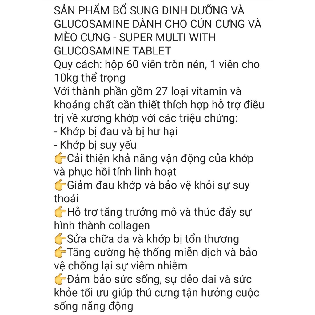 5 viên Natural Pet Glucosamine hỗ trợ xương khớp cho chó mèo