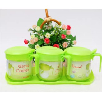BỘ 3 HỦ THỦY TINH ĐỰNG GIA VỊ - Bộ 3 Lọ Đựng Gia Vị thủy tinh 350ml siêu đẹp, kèm thìa và giá để