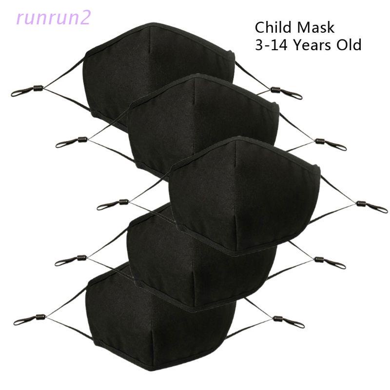 Set 5 khẩu trang cotton 4 lớp màu đen chống bụi PM2.5 có thể giặt và tái sử dụng cho trẻ em