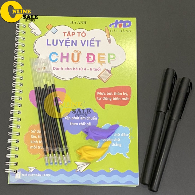 [THẦN KỲ] Bộ 3 tập vở luyện viết tự xóa chữ-số-nét cơ bản.Chuẩn tiếng việt.Tặng 2 cá định vị+ 6 ngòi bút+ 2vỏ bút