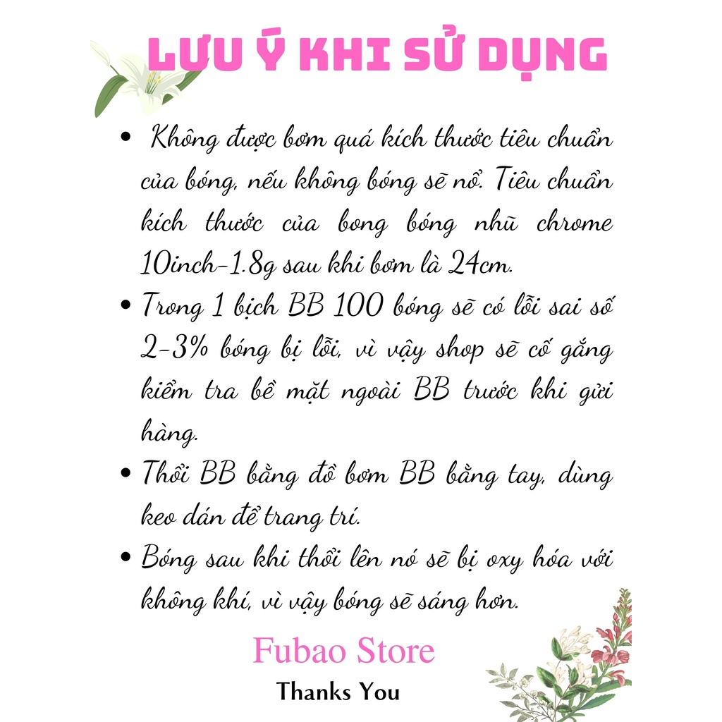 Bóng chrome siêu nhũ, trang trí sinh nhật, HPBD đủ màu, 5 bóng-10inch-1.8g Fubao Store