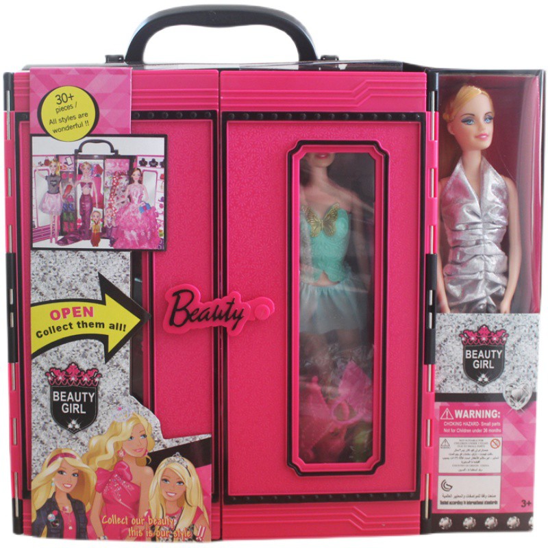 Bộ Đồ Chơi Tủ Quần Áo Búp Bê Barbie Thời Trang Cho Bé Gái
