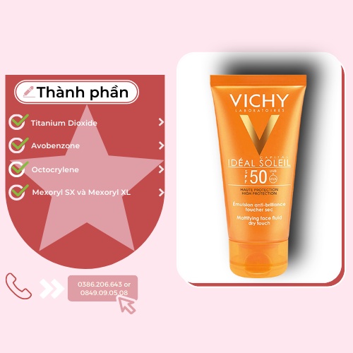 Kem Chống Nắng Vichy Emusion Ideal Soleil SPF50 Mattifying Face Fluid Dry Touch 50ml KCN1049