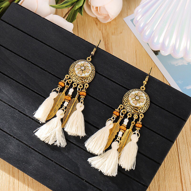 Khuyên tai tua rua bông tai boho nữ phong cách cổ điển, dân tộc, du mục - Mã HT052